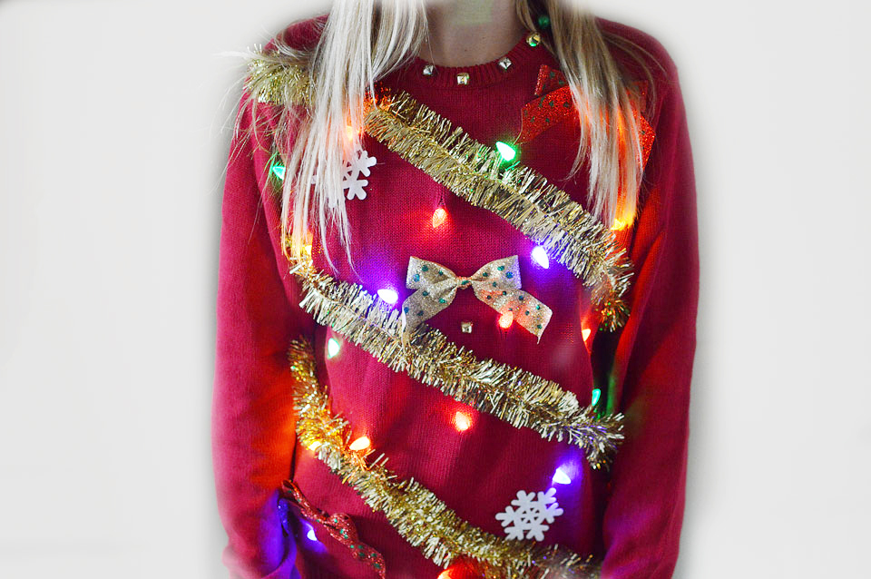 Easy DIY Ugly Christmas Sweater From A Thrifted Tree Skirt - Making Make  Believe