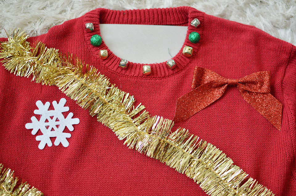 Easy DIY Ugly Christmas Sweater From A Thrifted Tree Skirt - Making Make  Believe