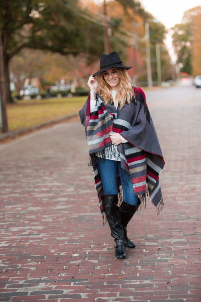 All about the ponchos this fall. Pair with a fun fedora or floppy hat and knee high boots for the ultimate chic yet comfortable fall look- The Samantha Show