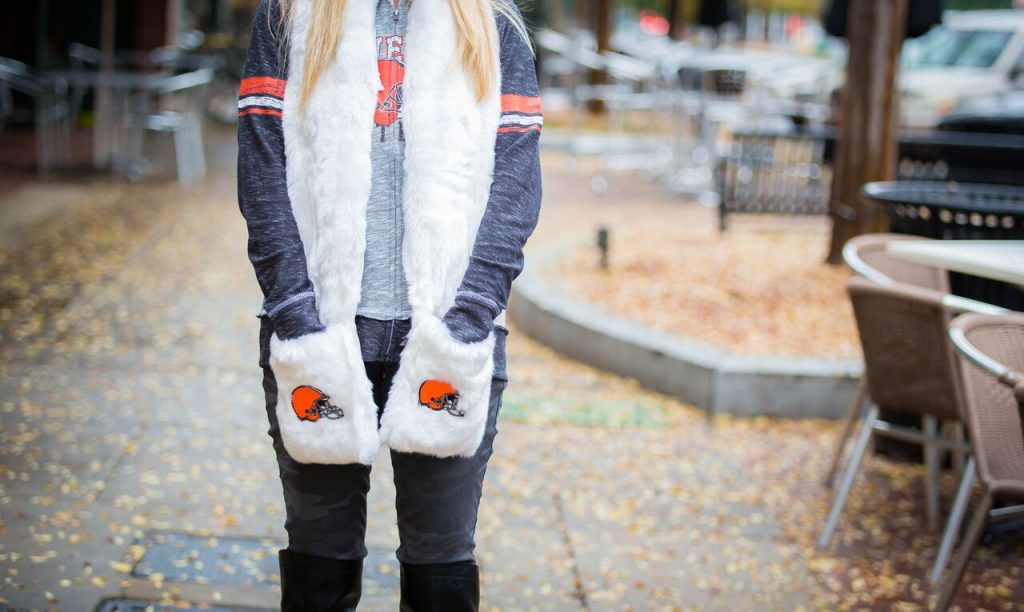 Cleveland Browns cold weather outfit for women. #MyNFLFanStyle- The Samantha Show