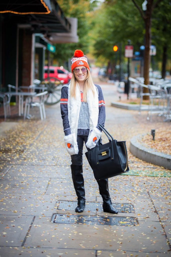 Cleveland Browns cold weather outfit for women. #MyNFLFanStyle- The Samantha Show