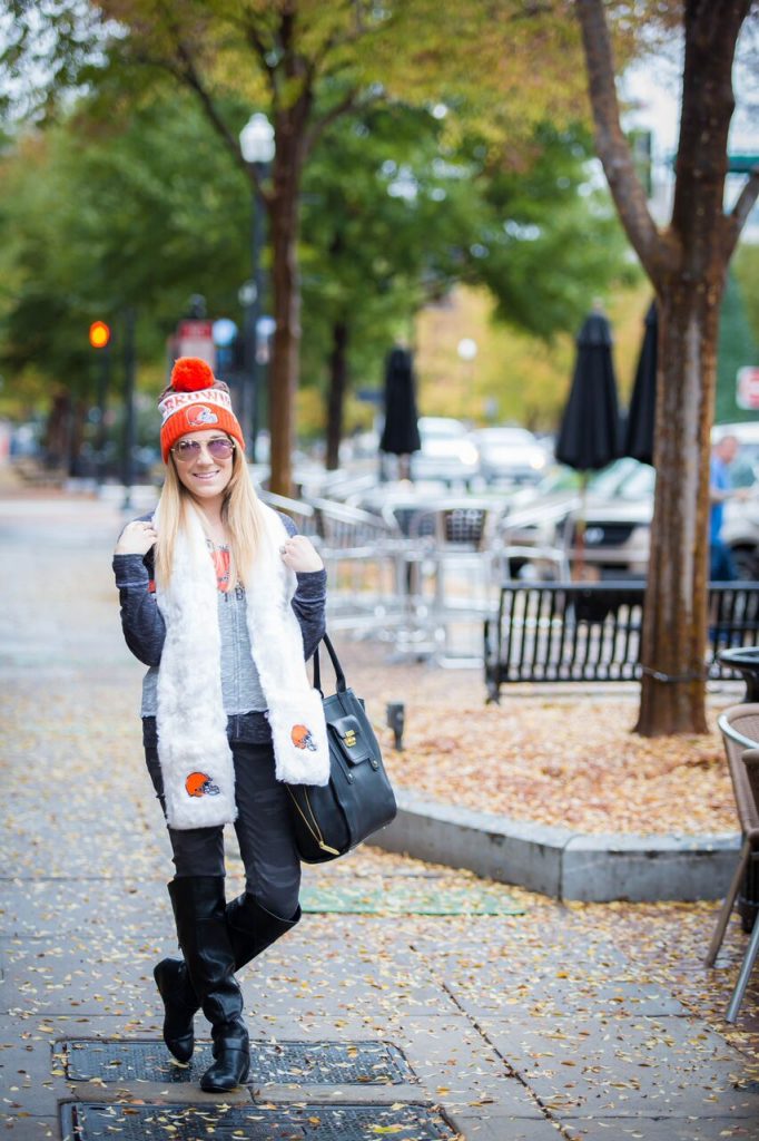 Cleveland Browns cold weather outfit for women. #MyNFLFanStyle- The Samantha Show