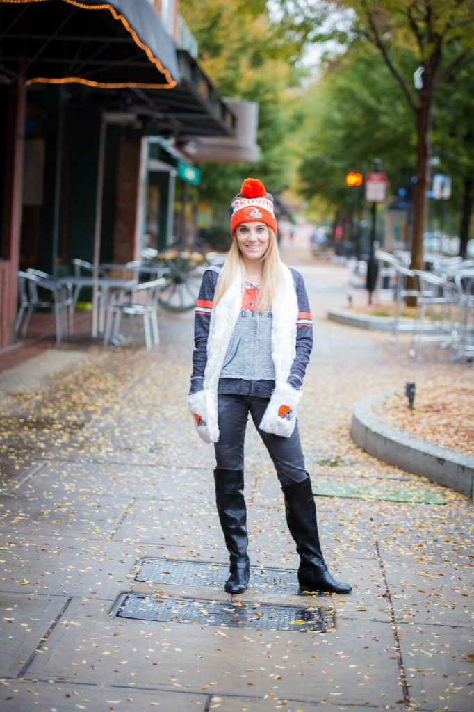 Cleveland Browns cold weather outfit for women. #MyNFLFanStyle- The Samantha Show