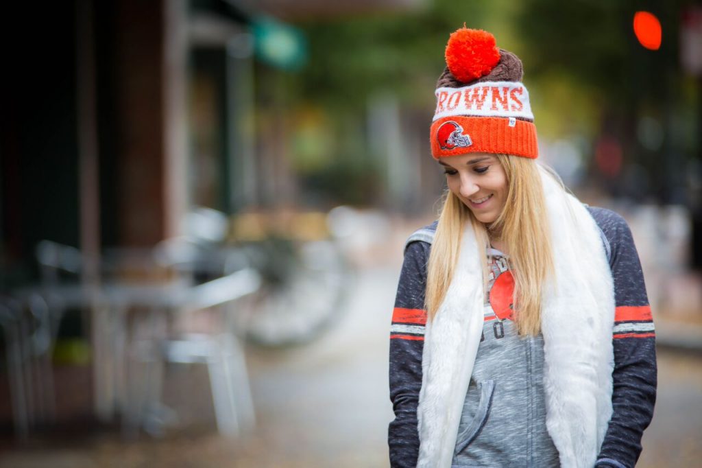 Cleveland Browns cold weather outfit for women. #MyNFLFanStyle- The Samantha Show