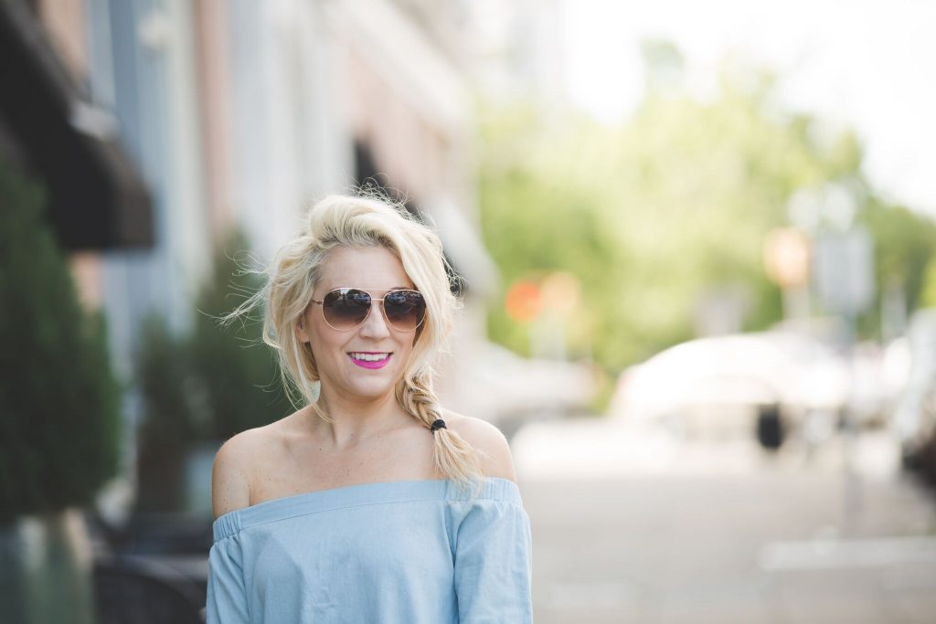 chambray dress and fishtail braid