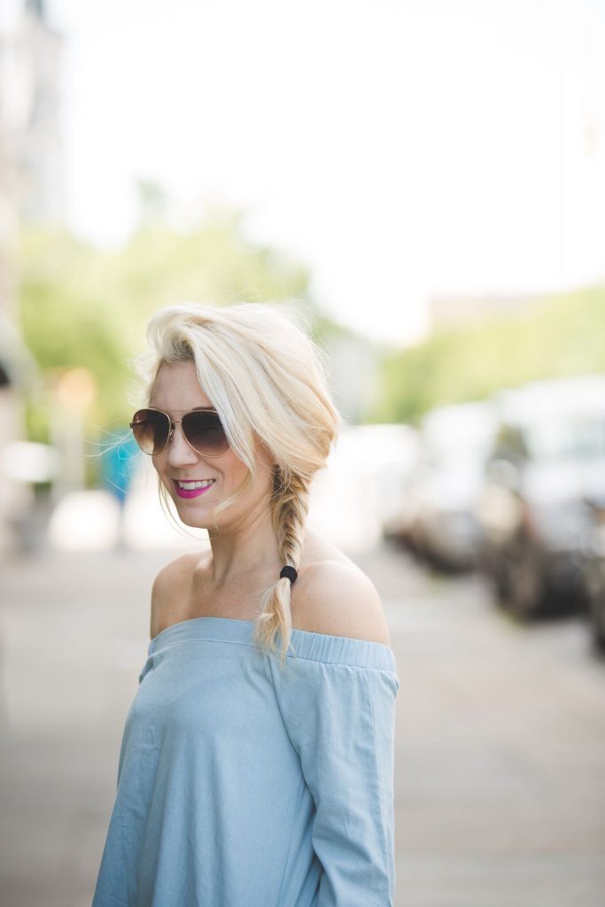 chambray dress and fishtail braid