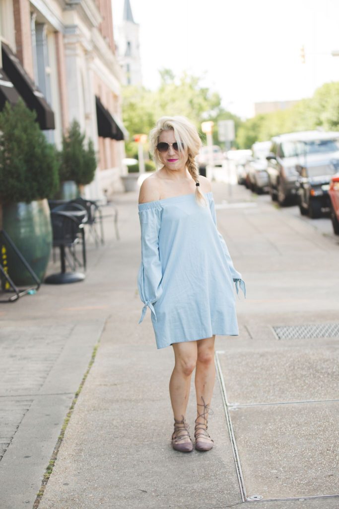 chambray dress and fishtail braid