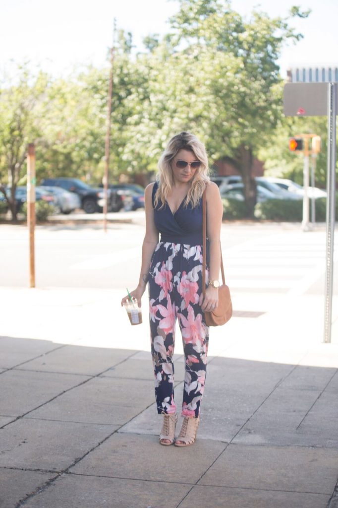 Floral pantsuit from Mo and Cho Boutique