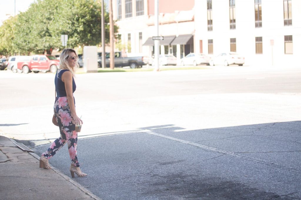 Floral pantsuit from Mo and Cho Boutique