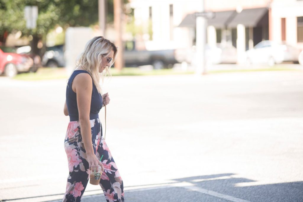 Floral pantsuit from Mo and Cho Boutique