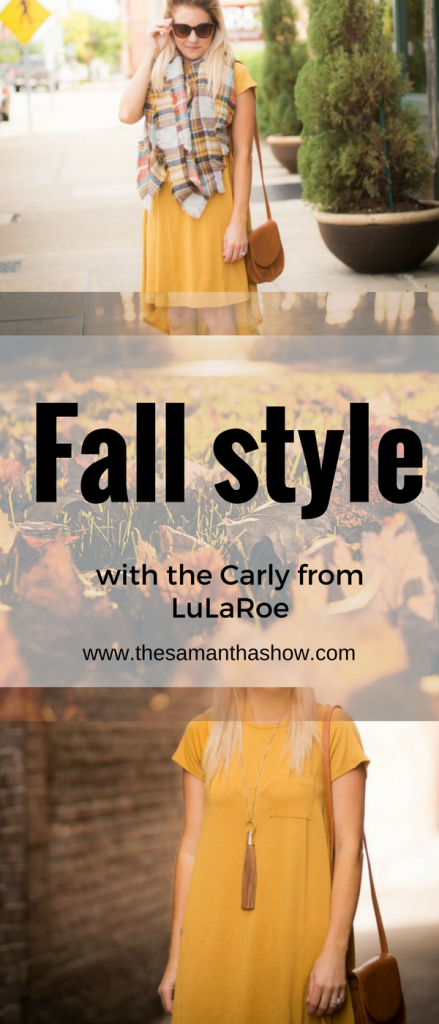 Life and style blogger, The Samantha Show, styles a Carly from Lularoe a few different ways. Check out this fall vibin' outfit!