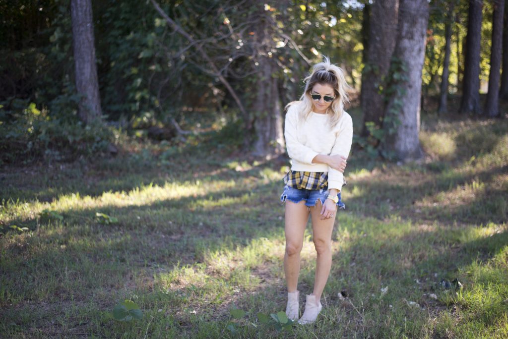 Sweater + Plaid. Pair your favorite sweater and plaid flannel underneath (this one is actually attached) and you've got the ultimate look for fall! 