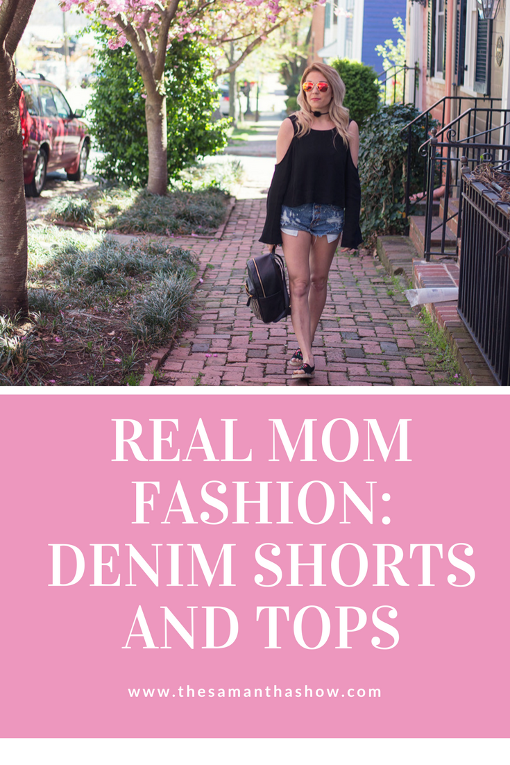 Real mom fashion: denim shorts and tops are life during spring and summer. Casual enough to wear while at the park with the kids but still cute and trendy enough to make you feel confident. 