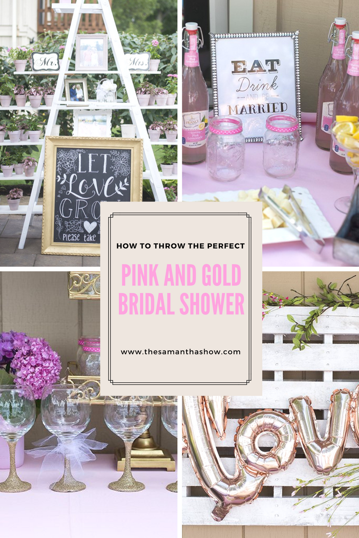 How to throw the perfect pink and gold bridal shower. Everything from DIY Glitter Wine glasses to a wine bar! 