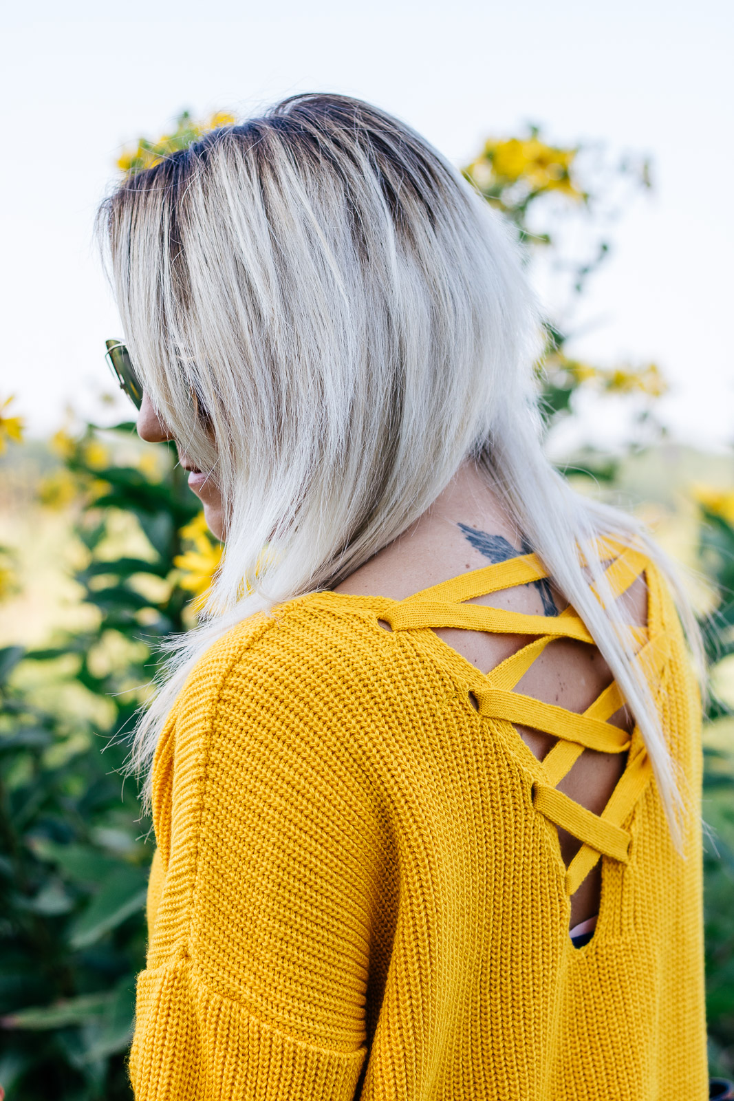 Fall vibes: mustard oversized sweater with suede lace up booties. 