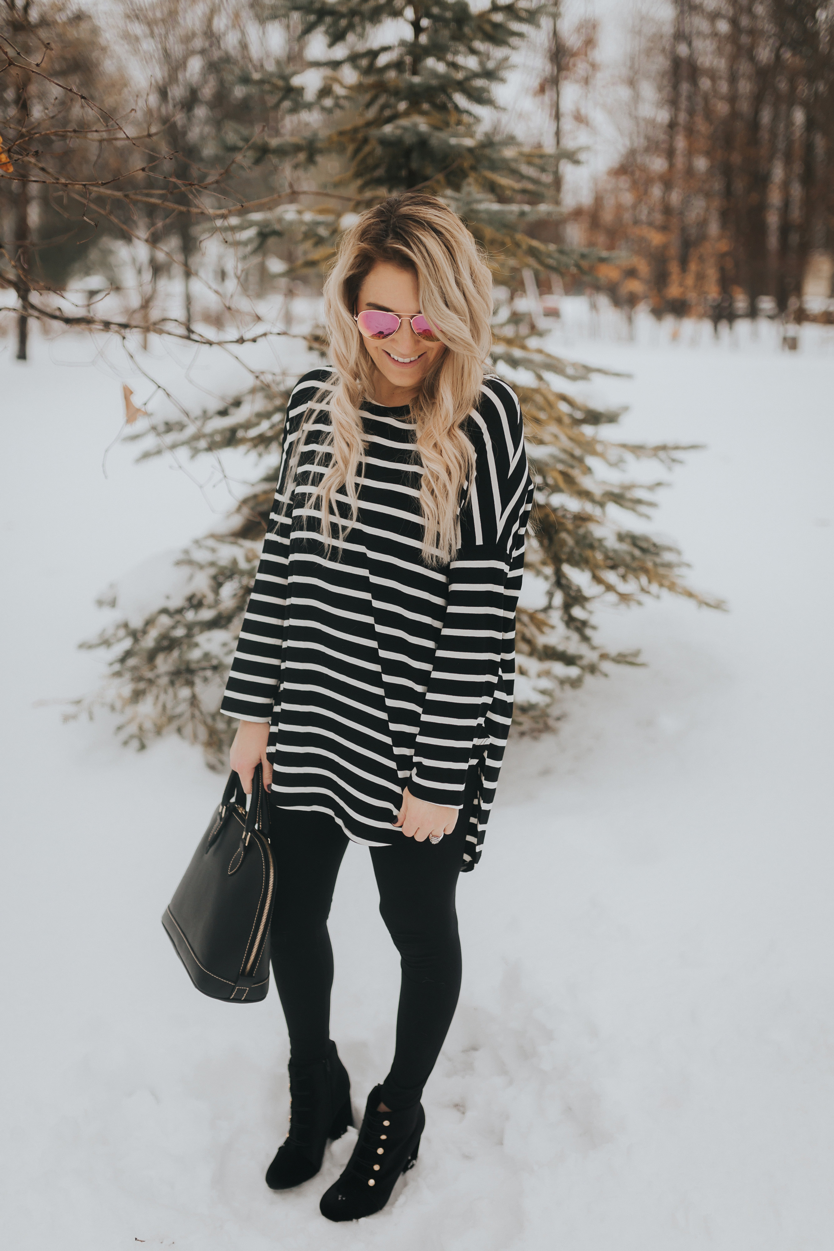 winter style: striped dolman with black leggings