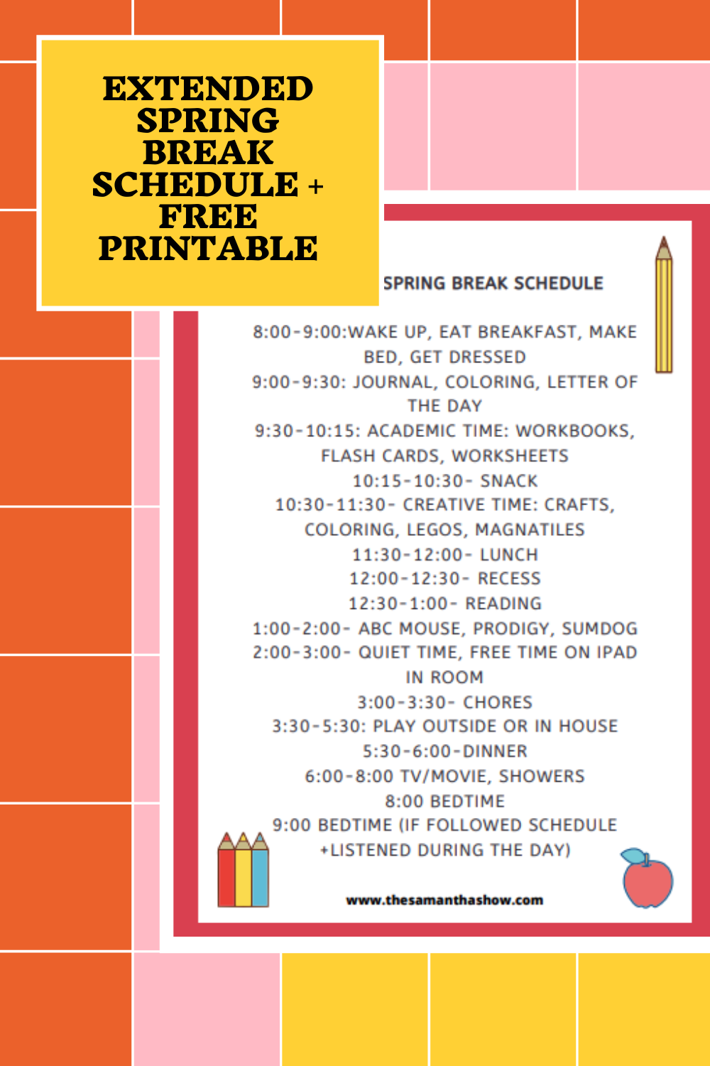 extended spring break schedule + free printable