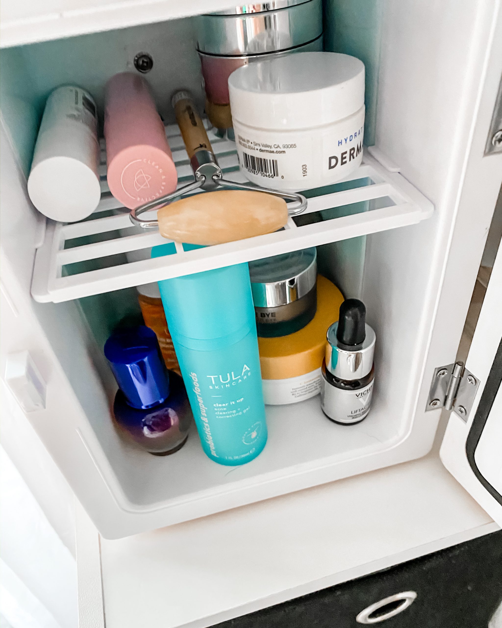 a look inside a skincare fridge